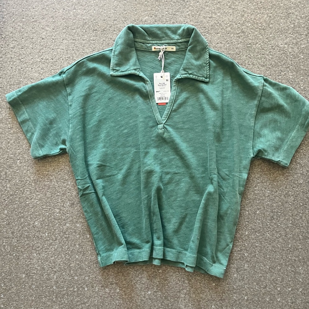 Marine layer collar green polo summer crop top soft cotton retro vintage new